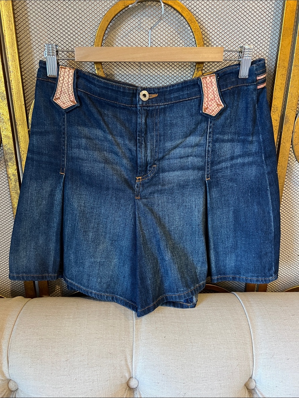 Dolce & Gabbana Dark Blue Denim Mini Skirt with Pink Trim